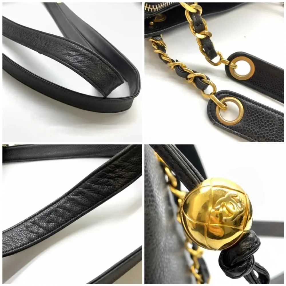 Chanel Caviar Skin Chain Tote Shoulder Bag Shawl Black - Picture 8 of 9